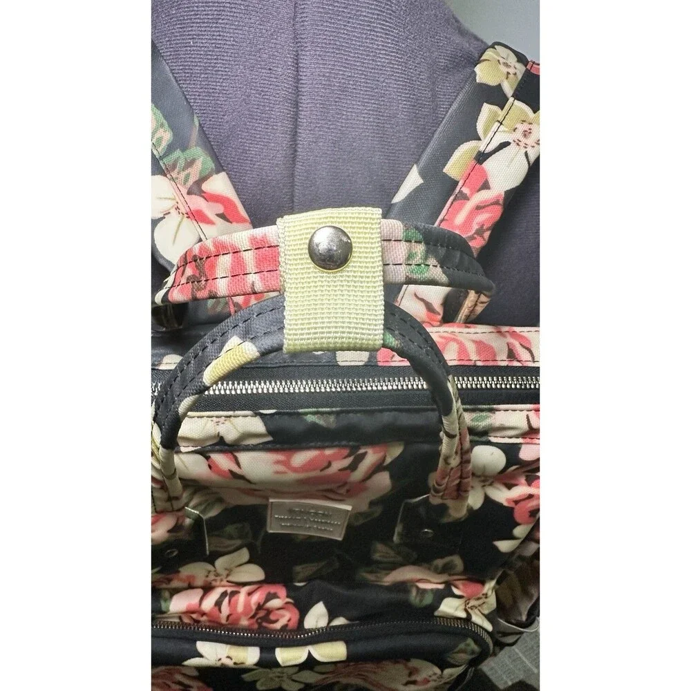 VSNOON Freedom And Happiness Black Floral Backpack Laptop Travel Bag